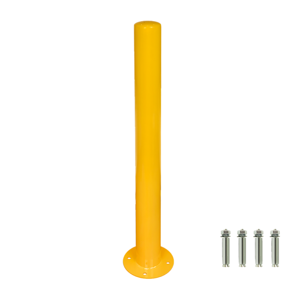 Heavy Duty Yellow Steel Bollard Post 1000mm H 90mm Dia 10kg with Dynabolts