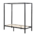 Single Four Poster Bed Frame Black Metal 92x187cm Modern Design 300kg Capacity