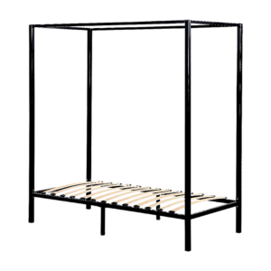 Single Four Poster Bed Frame Black Metal 92x187cm Modern Design 300kg Capacity