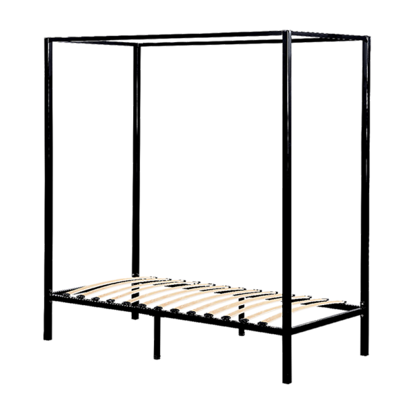 Single Four Poster Bed Frame Black Metal 92x187cm Modern Design 300kg Capacity