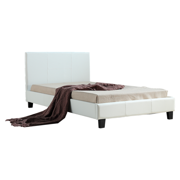 King Single Bed Frame PU Leather White Sturdy Wooden Slats 206x115cm