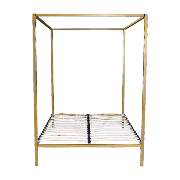 Queen Size Gold Four Poster Bed Frame Modern Design Sturdy Metal 300kg Capacity