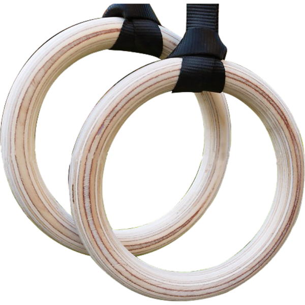 Gymnastic Rings Birch Wood Non Slip 235mm 25mm Thick 700kg Max Load 4.5m Straps