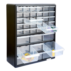 Plastic Storage Cabinet 39 Drawers Wall Mountable Organiser Black Cupboard