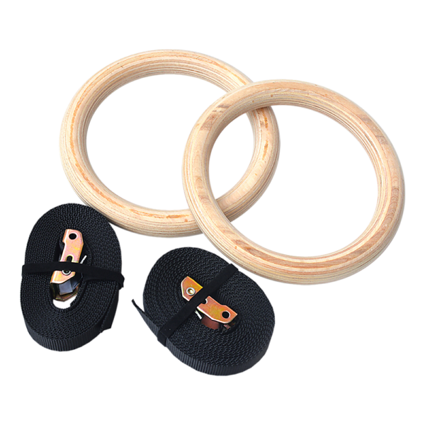 Gymnastic Rings Wooden 28mm Olympic Strength Training 400kg Load 450cm Strap