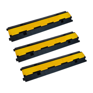 3pc Rubber Cable Protector Ramp Dual Channel 20000lb Load 1m Sections Black Yellow