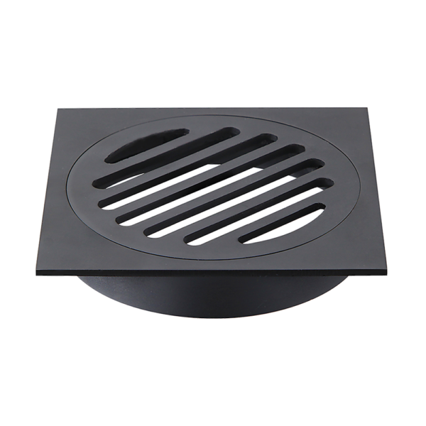 Square Floor Drain 110mm Black Brass Construction Modern Design Sturdy