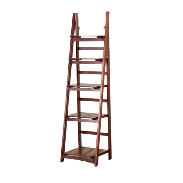 5 Tier Ladder Shelf Wooden Storage Display Rack Coffee MDF Chipboard 45x34x140cm