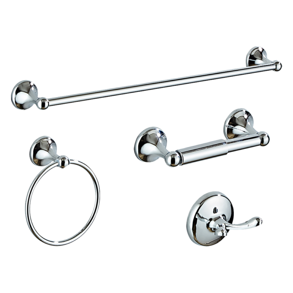 Bathroom Accessory Set Chrome 4PC Towel Bar Ring Hook Holder Stainless Steel