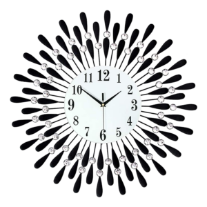 3D Crystal Wall Clock 70cm Silent Quartz Black Round Metal Home Decor Art