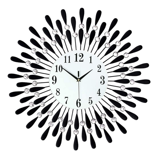 3D Crystal Wall Clock 70cm Silent Quartz Black Round Metal Home Decor Art