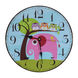 Children's Wall Clock Colorful Animal Theme Silent 34cm Owl Elephant Multicolor