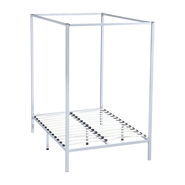 Double Bed Frame Four Poster Cream Metal 137x187cm Sturdy Modern Design 300kg