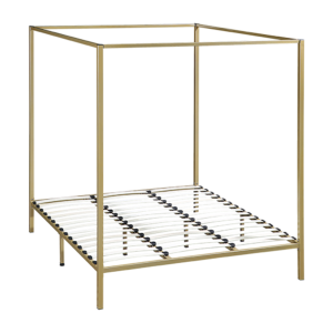 King Size Gold Four Poster Bed Frame Modern Design Sturdy Metal 300kg Capacity