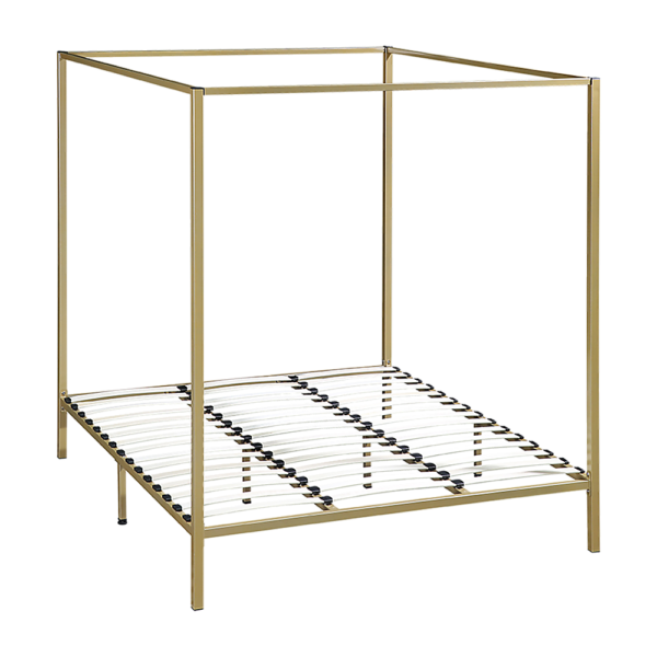 King Size Gold Four Poster Bed Frame Modern Design Sturdy Metal 300kg Capacity