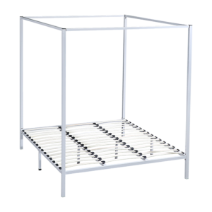 King Size Four Poster Bed Frame Cream Metal 183x203cm Sturdy Modern Design