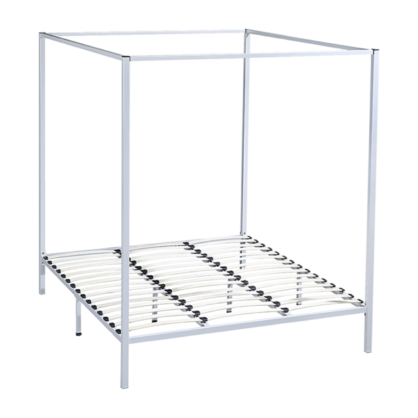 King Size Four Poster Bed Frame Cream Metal 183x203cm Sturdy Modern Design