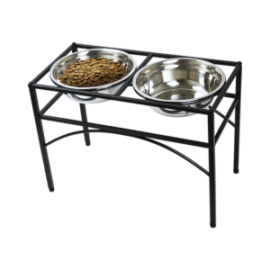 Raised Pet Feeder Dual Bowl 2.4L Stainless Steel Non Slip Base Black Iron Stand