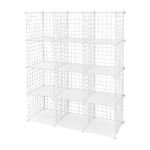 12 Cube Organizer Storage Cabinet Wardrobe Closet White Iron Mesh Shelving