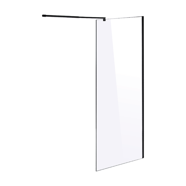 Frameless Safety Glass Shower Screen 10mm Toughened Clear Bath Panel Black Trim