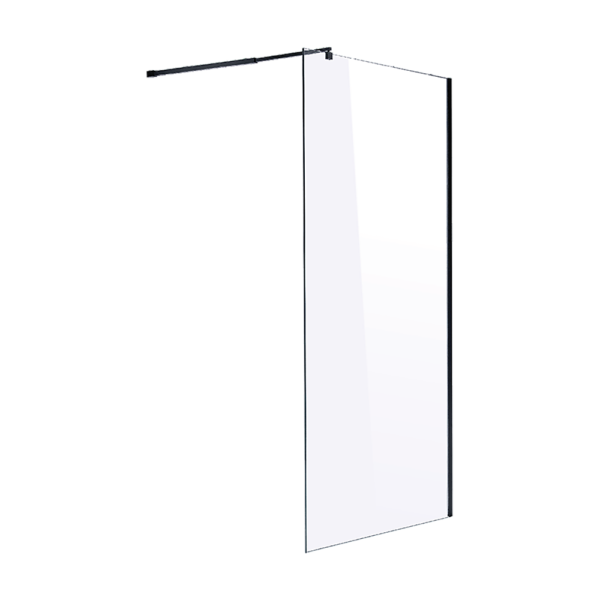 Frameless Shower Screen 10mm Toughened Safety Glass Modern Bathroom Black 200cm