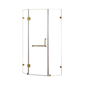 Frameless Diamond Glass Shower Screen 10mm Safety Gold Hardware Round Handle