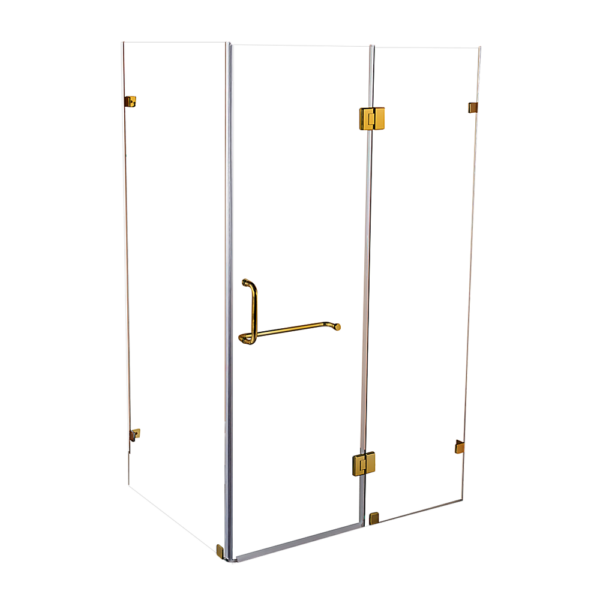 Frameless Shower Screen 10mm Toughened Safety Glass Gold Hardware Square Handle