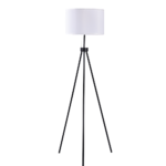 Modern Tripod Floor Lamp Black Metal Ivory Fabric Mid Century Living Room Decor