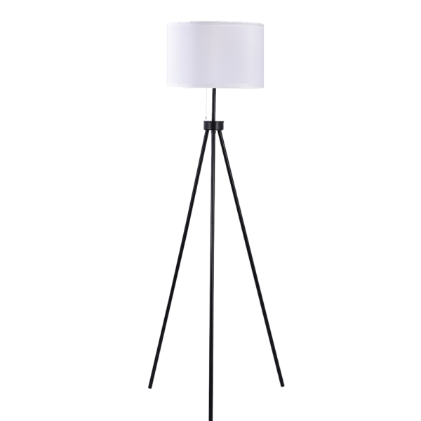 Modern Tripod Floor Lamp Black Metal Ivory Fabric Mid Century Living Room Decor