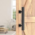 Square Barn Door Handle Set Black Steel 12 Pull & Flush Hardware for Wood Doors