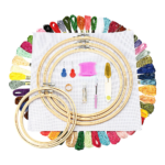 Embroidery Starter Kit Cross Stitch DIY Hand Craft 50 Color Cotton Hoops Rings