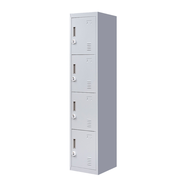 4 Door Vertical Locker for Office Gym Shed School Home Storage. Slim & versatile 3 Digit Combination Lock Grey