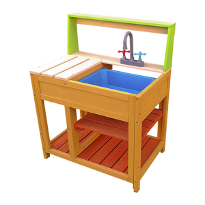 Children's Outdoor Play Mud Kitchen Sand Pit with Display Shelf Realistic FIR Wood Pretend Kitchen for Ages 3 and Up Stimulates Creativity and Responsibility Easy Assembly Multiple Colors