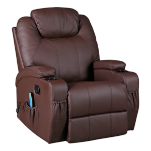 Brown Massage Sofa Chair Recliner 360 Swivel PU Leather Lounge 8 Point Heated