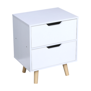 Wooden Bedside Table 2 Drawers Cabinet Storage Night Stand Mid Century Modern Design White