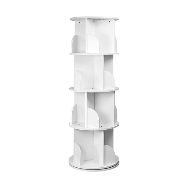 360 Degree Rotating 4 Tier Display Shelf Bookcase Organiser White MDF 129 x 40cm 360 Rotation Contemporary Design