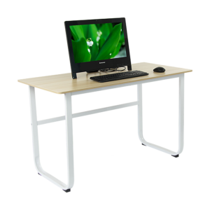 Wood & Steel Solid Computer Desk Home Office Furniture Streamlined U Shaped Legs Neutral White & Beige 120x60x74cm