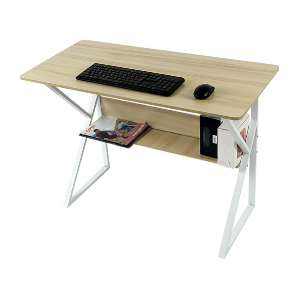 Wood & Metal Computer Desk with Shelf Home Office Furniture Sturdy & Sleek Design