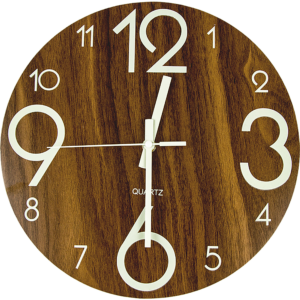 Glow In Dark Wall Clock Luminous Quartz Wooden Non Ticking Home Decor 12''/30cm