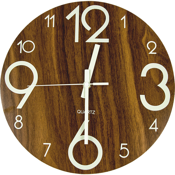 Glow In Dark Wall Clock Luminous Quartz Wooden Non Ticking Home Decor 12''/30cm