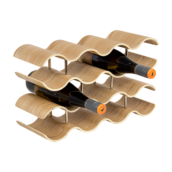 Wooden Wave Wine Rack/Bamboo 14 Bottle Holder Shelf/Curved Design Eco Friendly