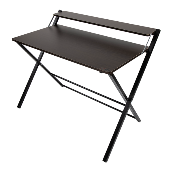 Folding Desk with Shelf Portable Computer Laptop Table for Home Office Steel and MDF Black