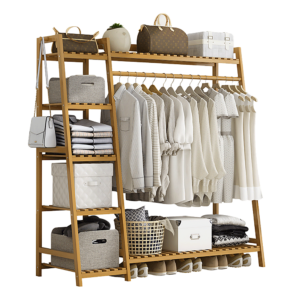 Portable Bamboo Clothes Rack Stand Hanger Airer Closet 5 Tiers 7 Shelves Nordic Design