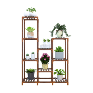 Wooden Plant Stand Indoor/Outdoor Garden Shelf for Plants Art and Collectibles Stained Finish 9 Shelves