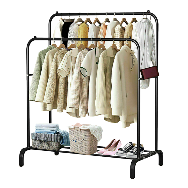 Heavy Duty Double Clothes Rail Hanging Rack Garment Display Stand Storage Shelf Metal Pipes 30kg Capacity