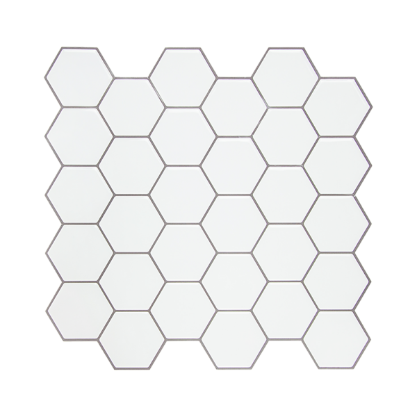 Peel and Stick Hexagon White Wall Tiles 3D Ceramic Look Self Adhesive Easy Install 10 Sheets