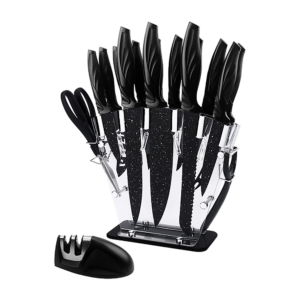 Kitchen 17 Pc Knife Set Chef Quality Stainless Steel w/ Block & Sharpener