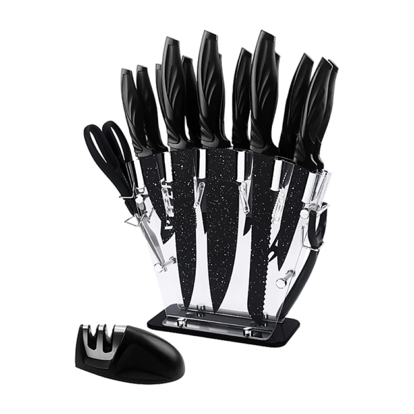 Kitchen 17 Pc Knife Set Chef Quality Stainless Steel w/ Block & Sharpener