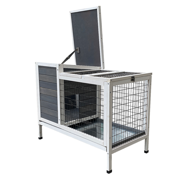 Rabbit Bunny Cage Hutch Pet Condo Non Toxic Elmwood Grey White 92x53x76cm