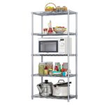 5 Tier Silver Metal Storage Rack Shelving Wire Shelf Durable Rust Resistant 40kg Capacity